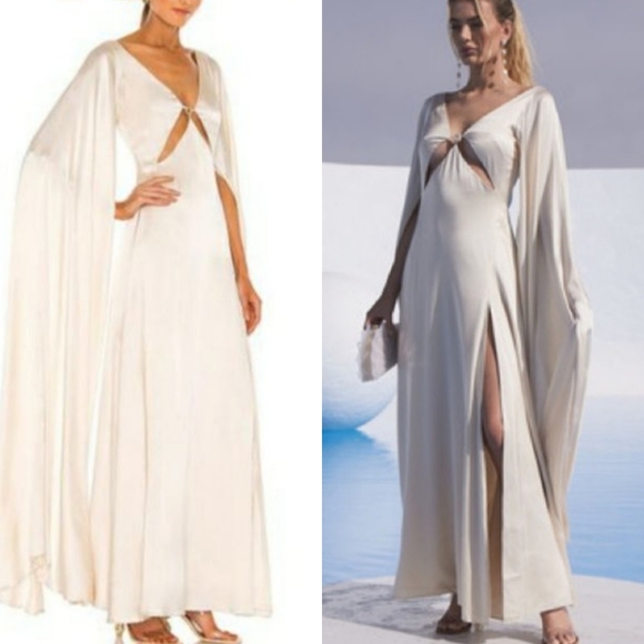 Cult Gaia Shaine Gown Maxi Cape Bridal Silk Cutouts White Ivory Medium - Picture 3 of 17